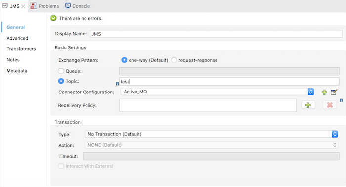 Configure JMS Endpoint for ActiveMQ in Anypoint Studio