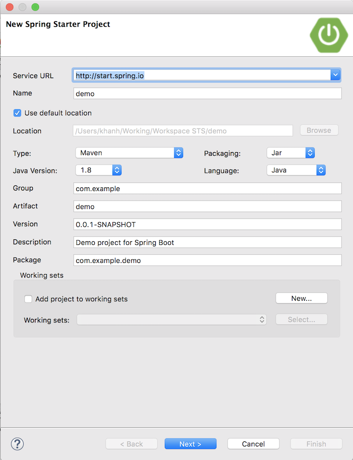 creating spring boot application in sts