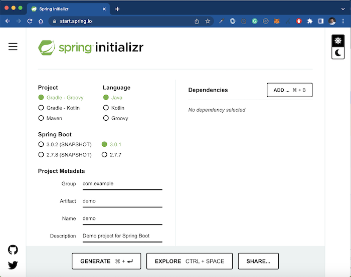 spring initializr spring boot