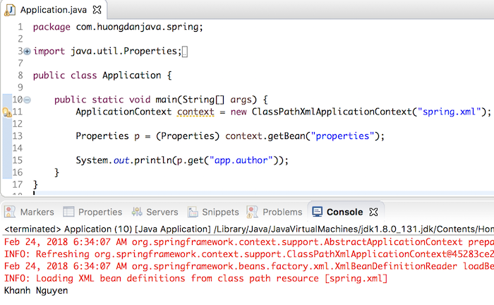 Read properties file in Spring using util namespace - Huong Dan Java