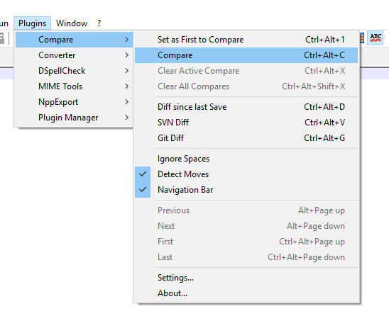 Install and use Compare plugin in Notepad ++