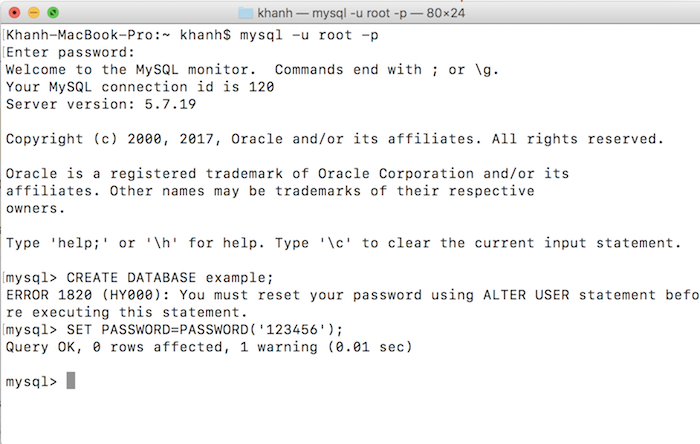 Reset mật khẩu user root của MySQL trên macOS
