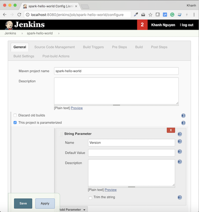 Build with Parameters in Jenkins