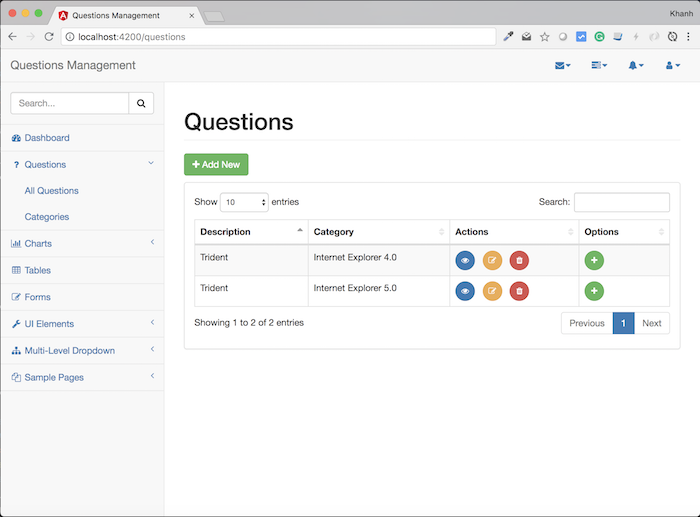 Questions Management – Frontend – Xây dựng giao diện hiển thị tất cả các câu hỏi