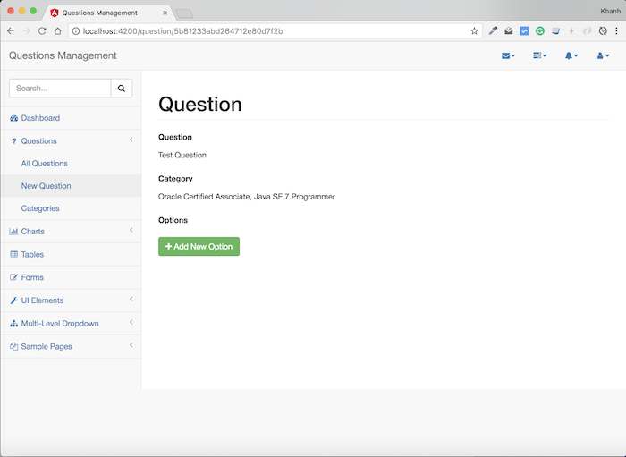 Questions Management – Frontend – Xây dựng phần thêm mới question