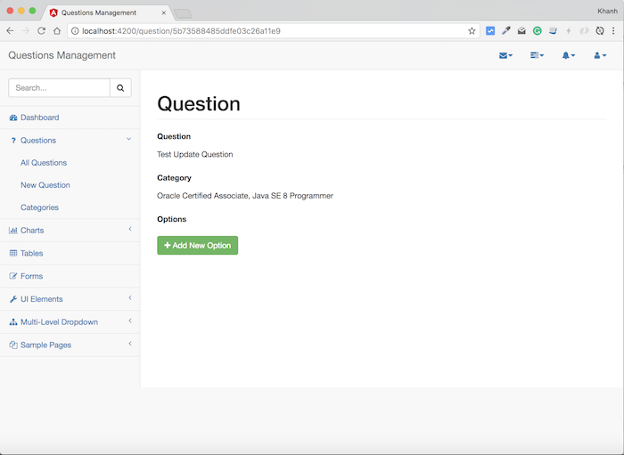 Questions Management – Frontend – Xây dựng giao diện phần thêm mới option