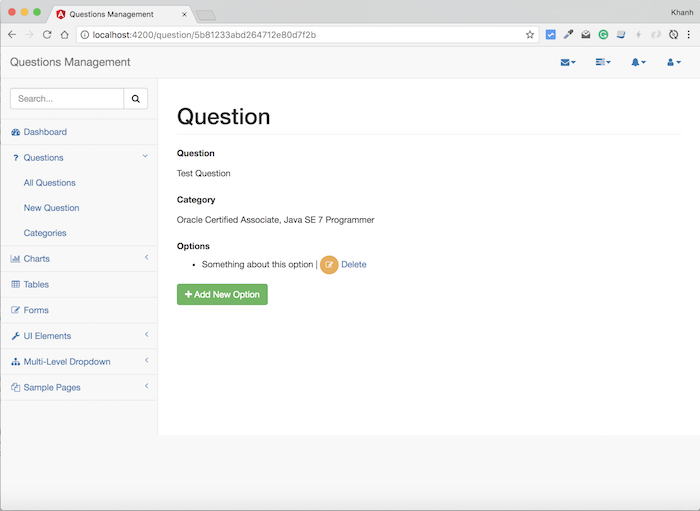 Questions Management – Frontend – Xây dựng phần cập nhập option