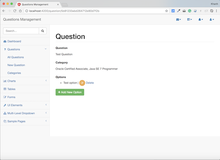 Questions Management – Frontend – Xây dựng phần cập nhập option