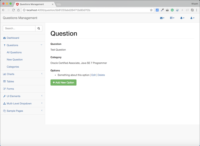Questions Management – Frontend – Xây dựng phần thêm mới option