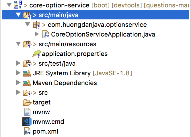 Questions Management – Core Option Service – Create core-option-service project using Spring Tool Suite