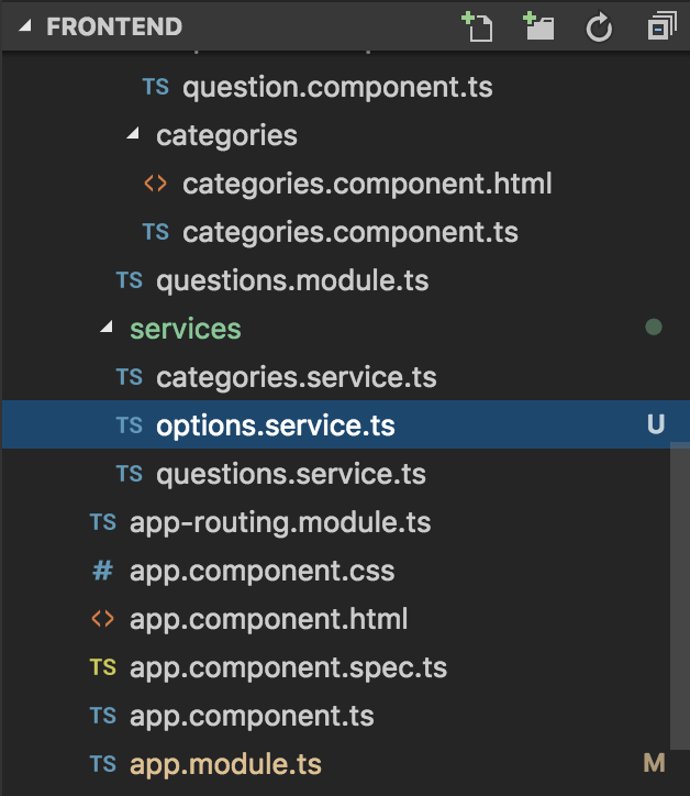 Questions Management – Frontend – Build adding new option using Angular