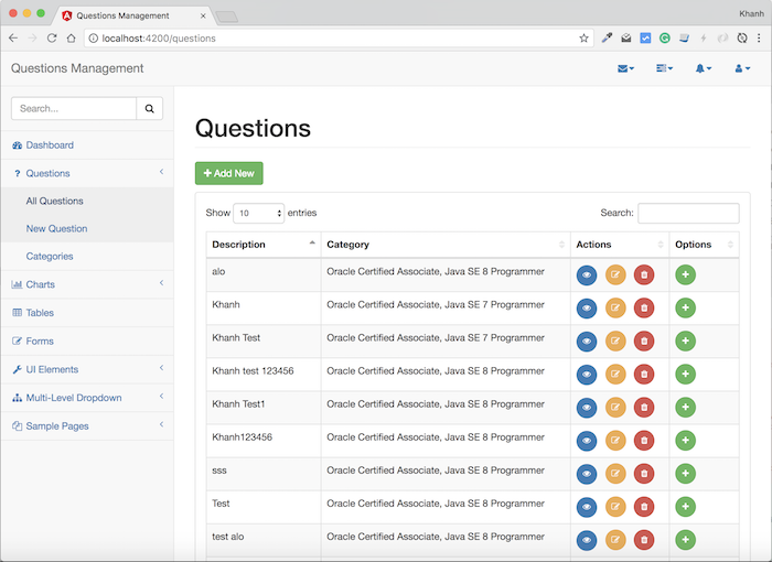 Questions Management – Frontend – Build adding new question using Angular