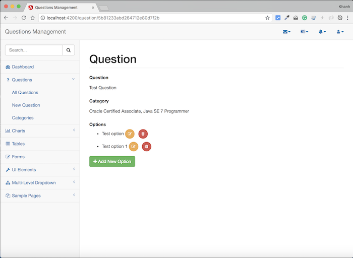 Questions Management – Frontend – Build deleting option using Angular