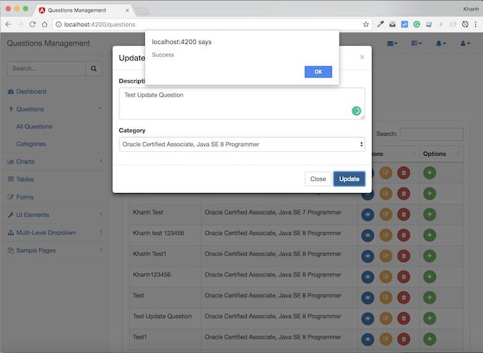 Questions Management – Frontend – Build display update question using Angular, Bootstrap