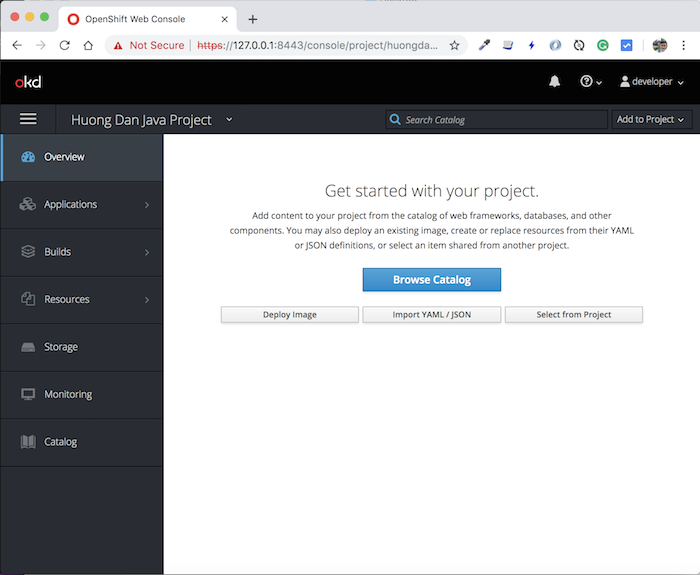 Create new project in OpenShift using oc client tool or web console