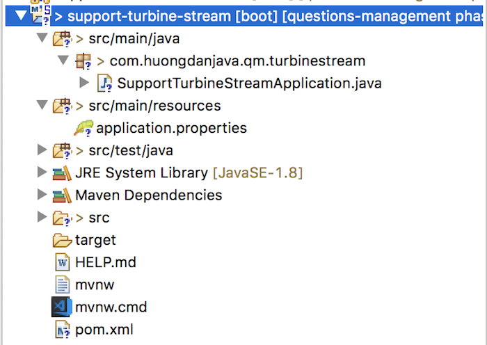 Questions Management – Support Turbine Stream – Initialize support-turbine-stream project using Spring Tool Suite