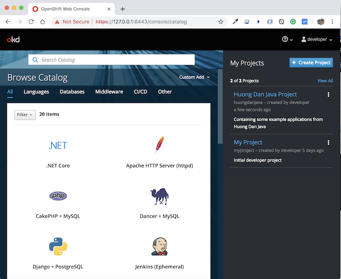 Tạo mới project trong OpenShift sử dụng client tool oc hoặc web console