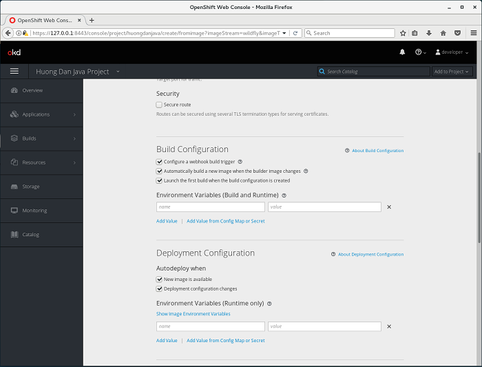 Deploy application in OpenShift using web console
